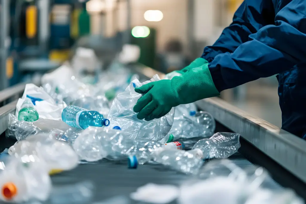 Recycling facility handling PET bottles