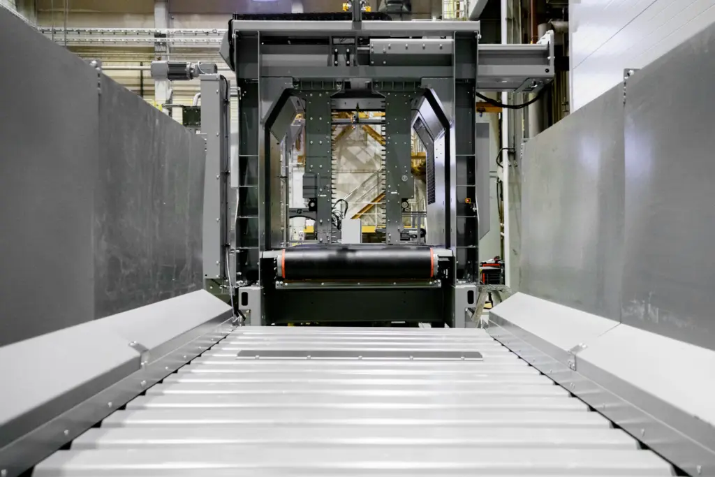 Cross Wrap's Bale Dewiring machine, photo taken from the area where material is dewired and moving forward in the process.