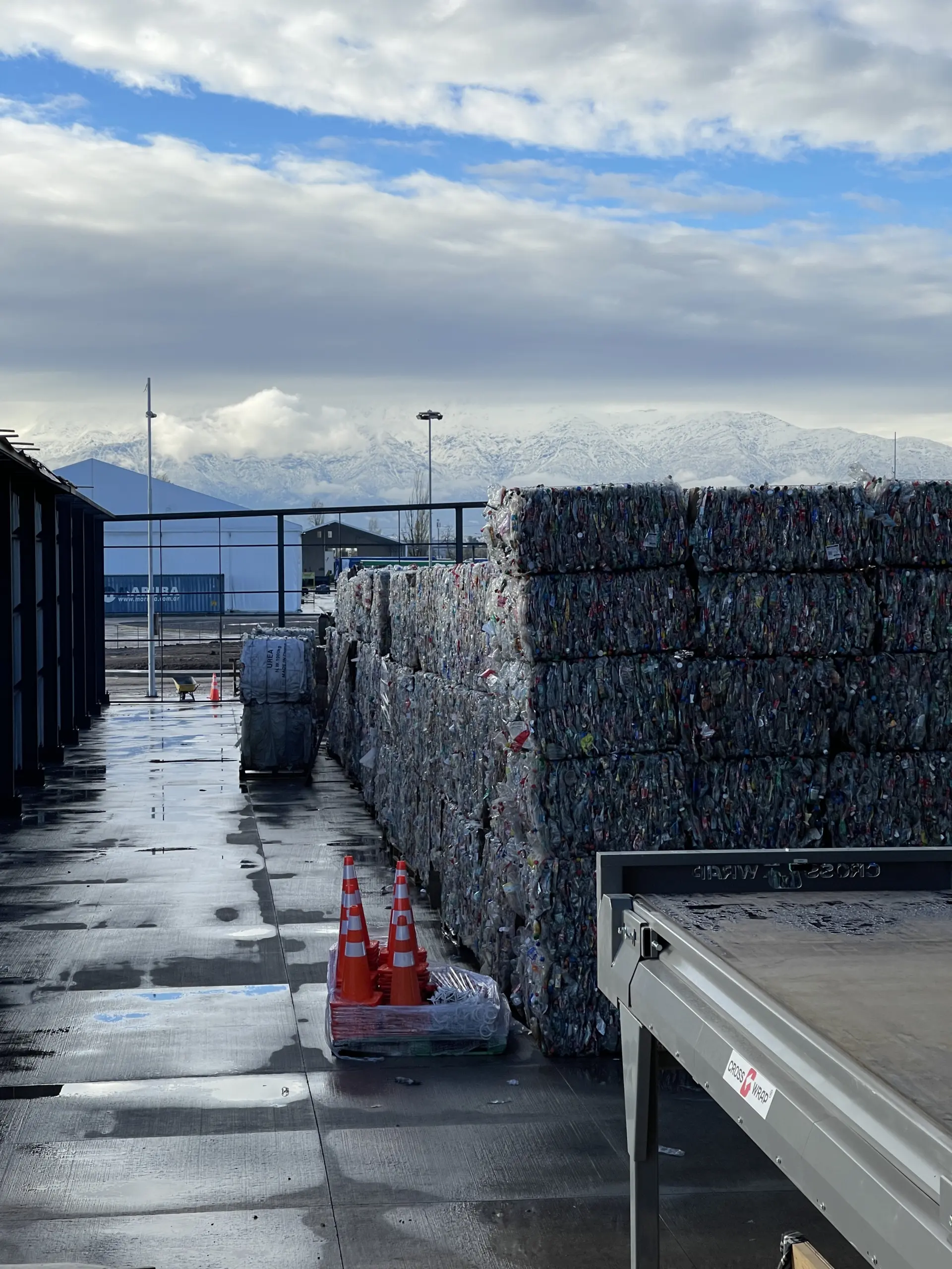 Plastic bales stored outside before dewiring