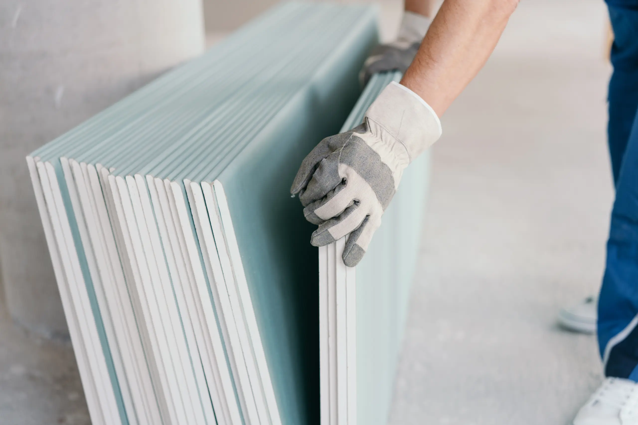intact plasterboards on the construction site